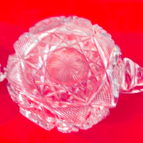 Antique Brilliant EAPH CRYSTAL FLORAL ETCHED CUT GLASS Sugar Bowl & Creamer Set. - Picture 8 of 8